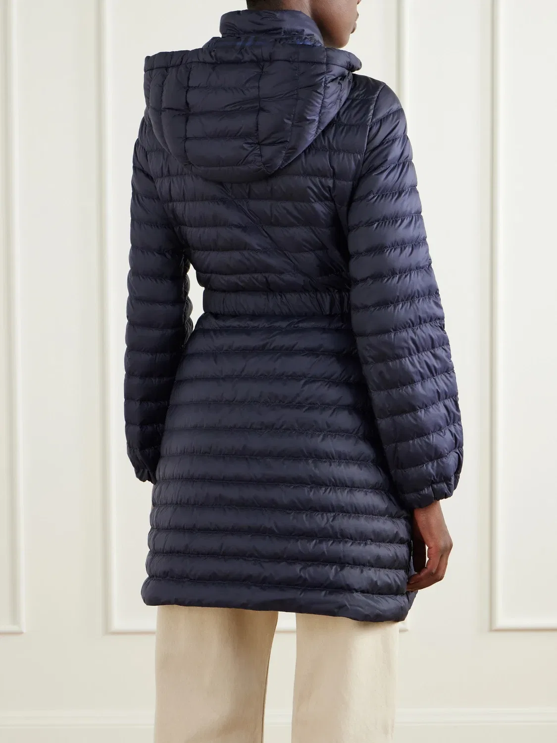 Стеганое пальто с капюшоном и поясом Burberry, синий — фото 4