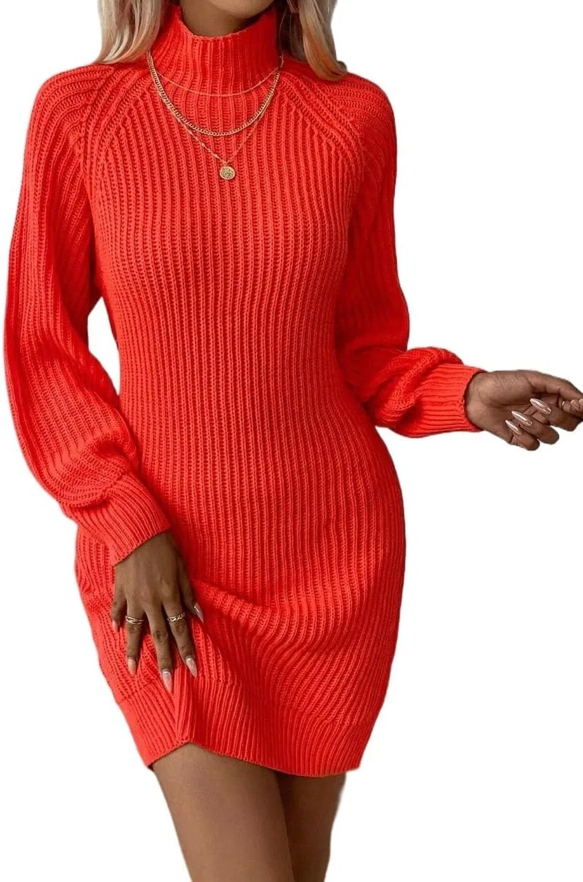 Женское платье-свитер с высоким горлом Knitwear, Orange