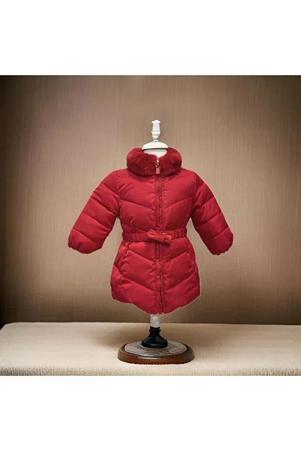 Детское пальто для девочек с меховым воротником Abel & Lula, Red