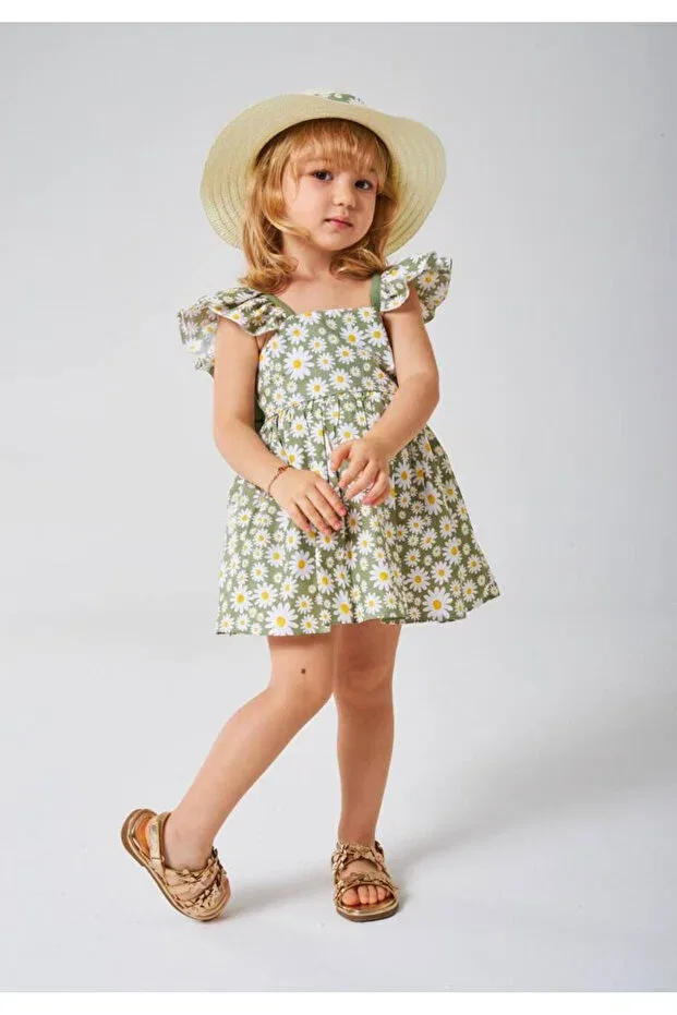 Детское платье для девочек с цветочным принтом Daisy dress with hat Babili, Green — фото 2