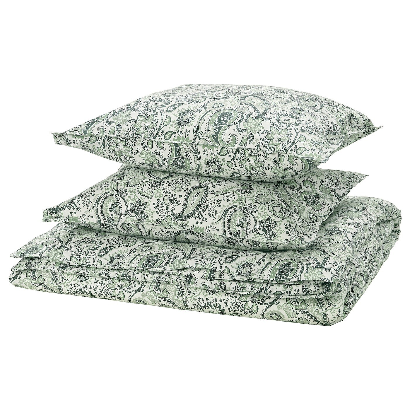 Комплект постельного белья Ikea Rodgersia, 3 предмета, 240х220/50x60 см, зеленый/белый