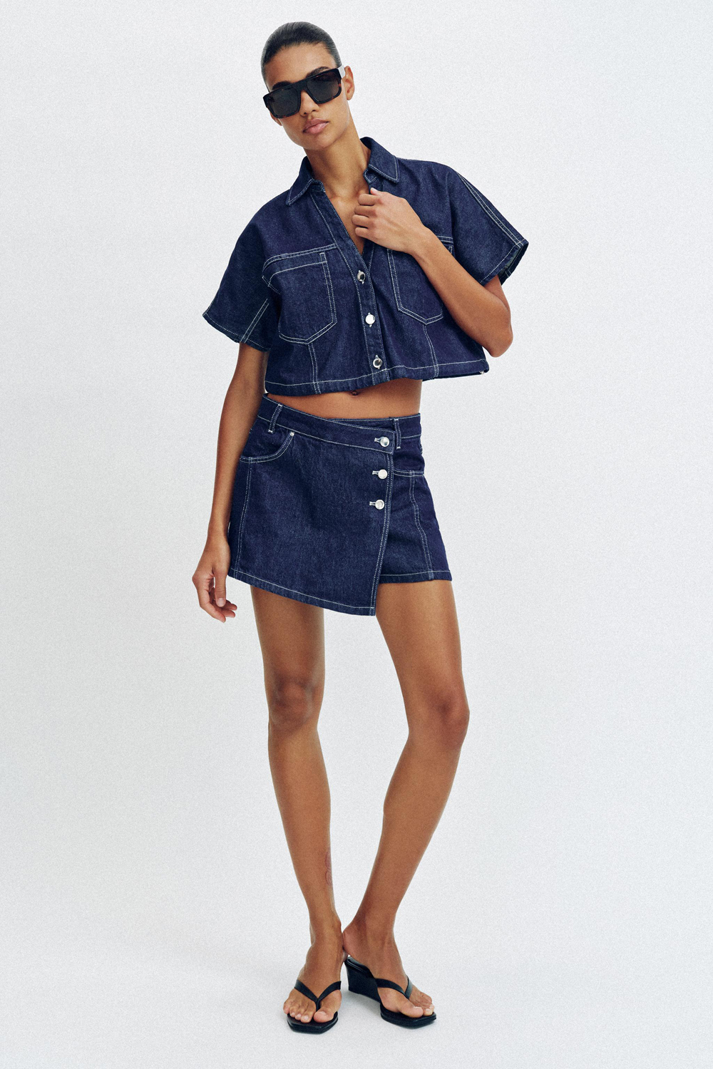 Юбка-шорты Zara Z1975 Wrap Denim, синий — фото 4