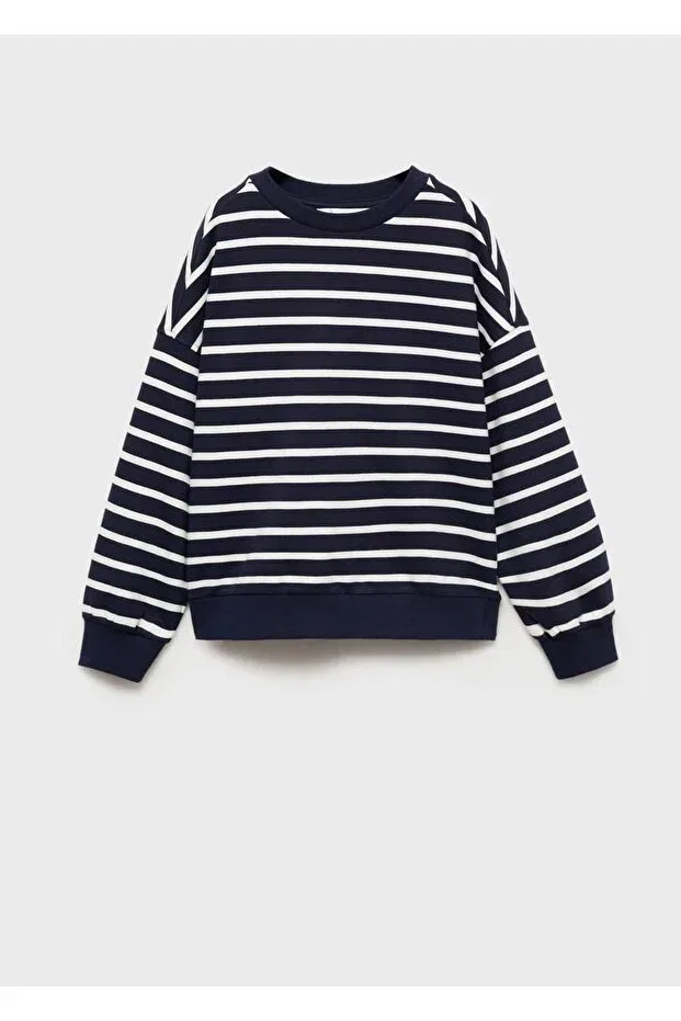 Детские свитшот для девочек в полоску Mango Kids, Navy Blue — фото 3
