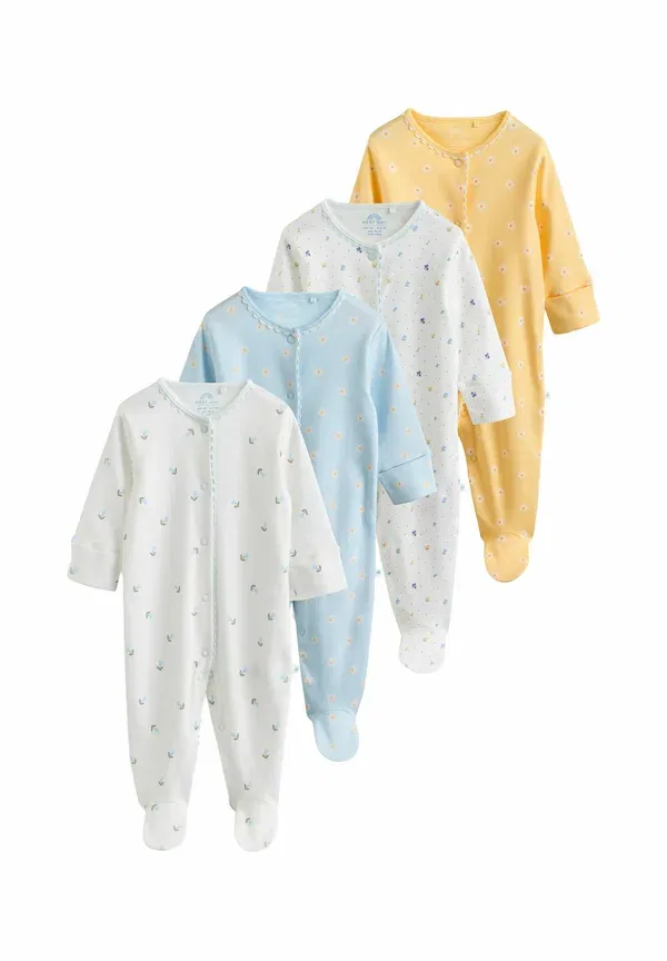 Комплект боди с длинным рукавом, цветочный принт, Regular fit baby sleepsuits 4 pack Next, blue/yellow, синий/желтый