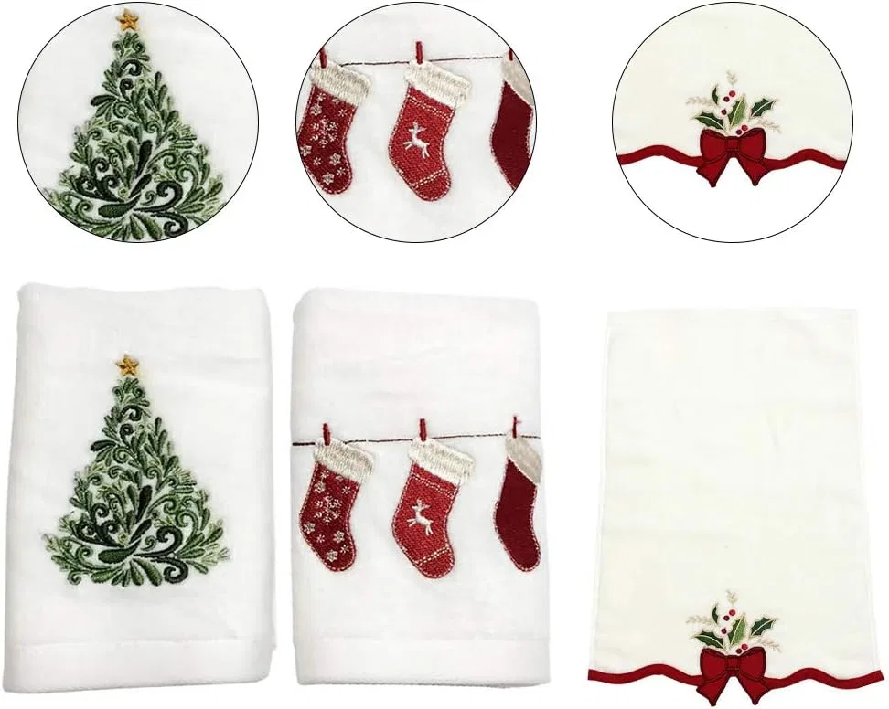Полотенца для рук Christmas, 3 шт, хлопок, белые, MINGZHE — фото 4
