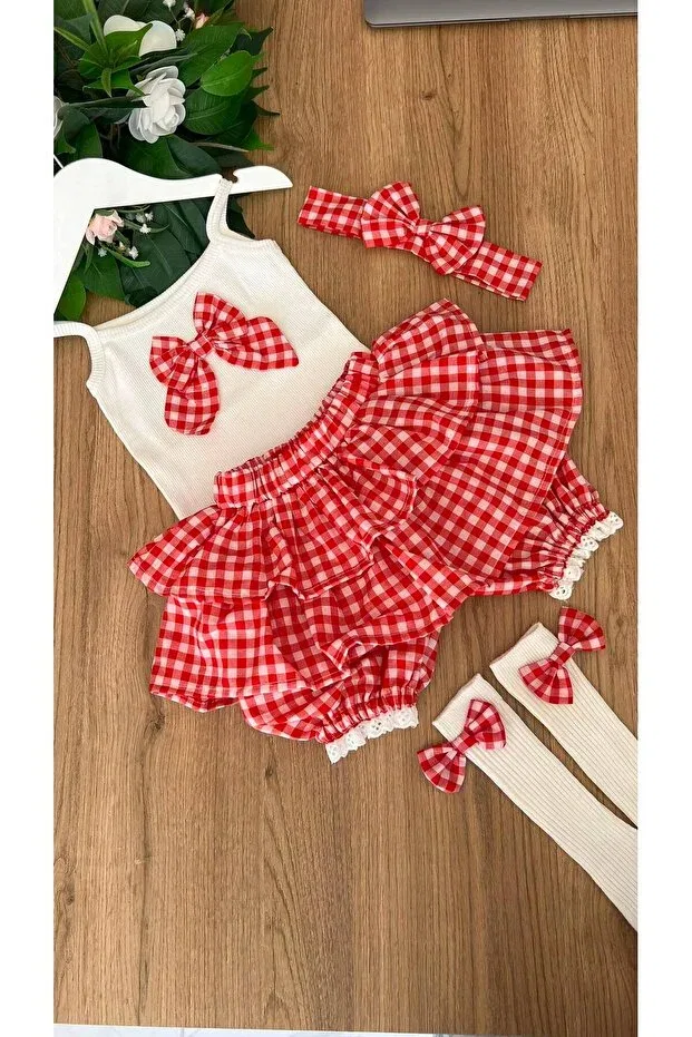Детский для девочек комплект боди из хлопка Trend Natural, Red — фото 4