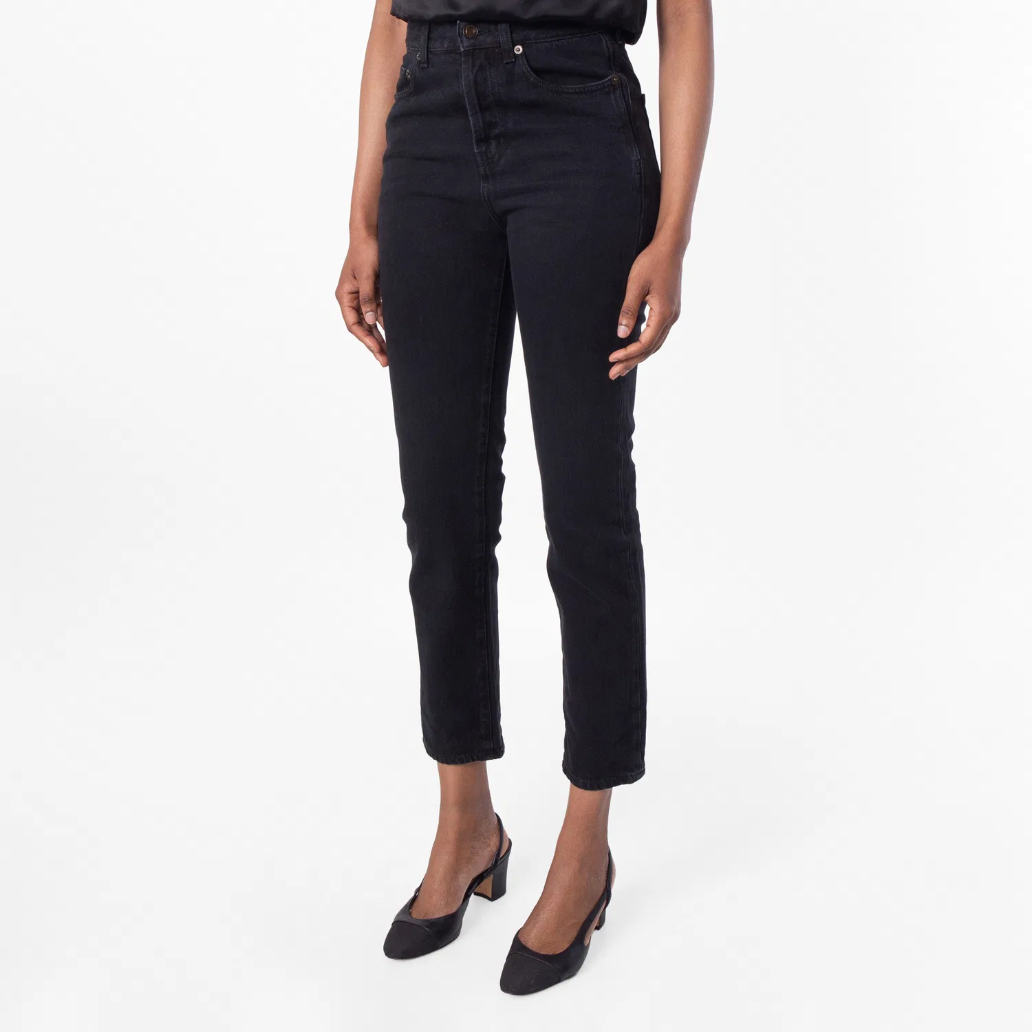 Джинсы Saint Laurent Slim-Fit Cotton Denim Jeans, Plain Carbon Black