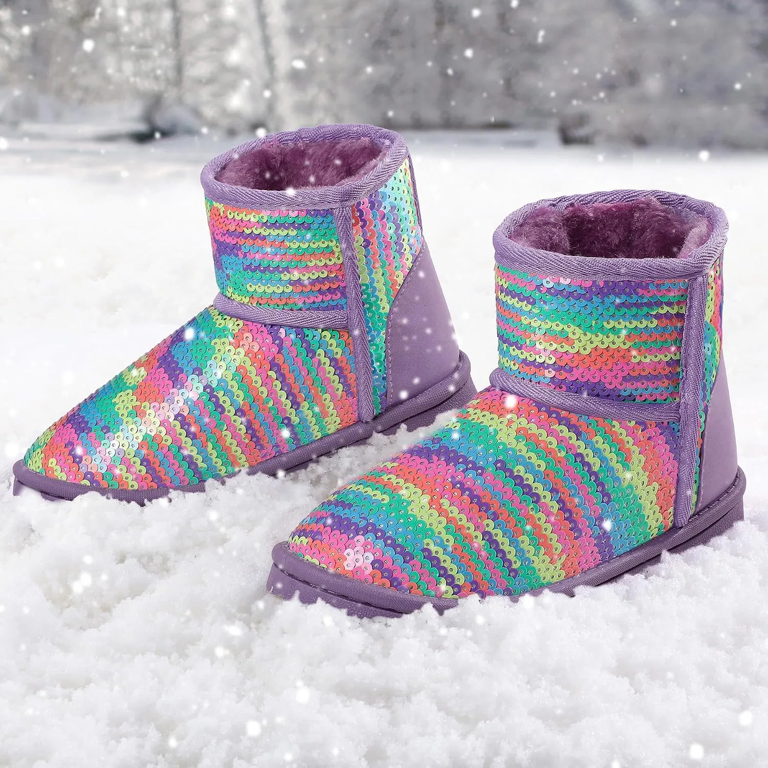 Детские зимние сапоги для девочек с блестками K KomForme, Rainbow — фото 2