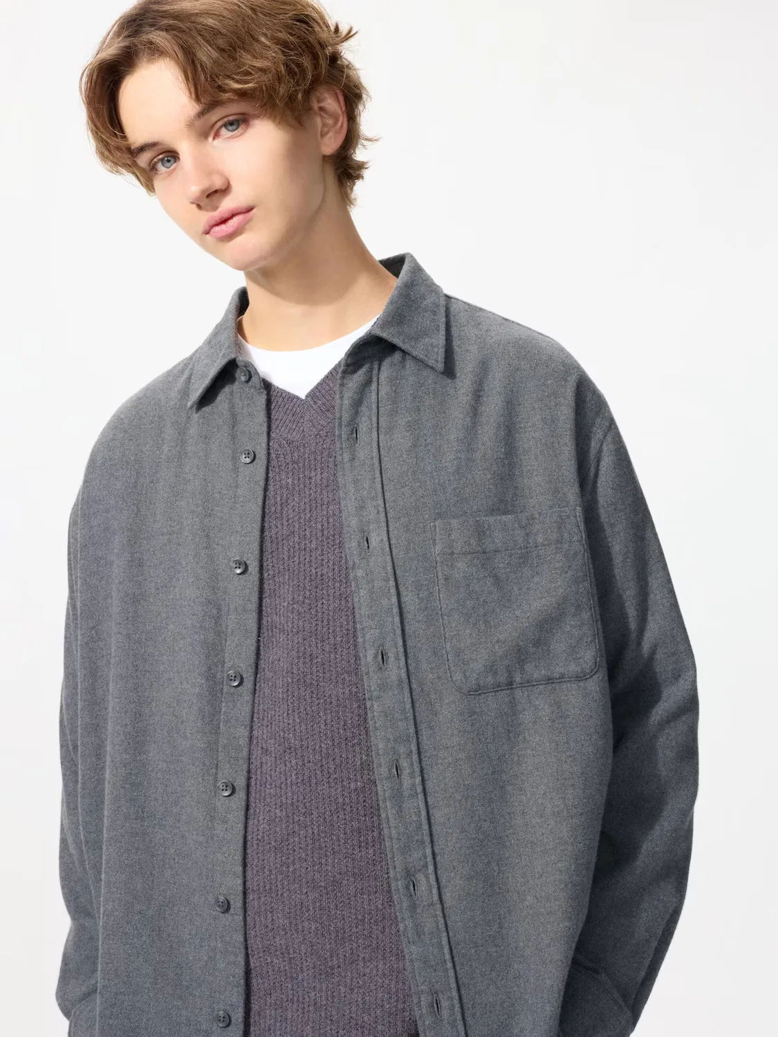 Рубашка фланелевая Uniqlo, серая