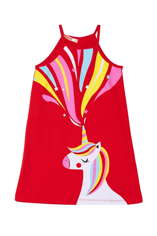 Детское платье для девочек с принтом Unicorn Love Denokids, Red — фото 3