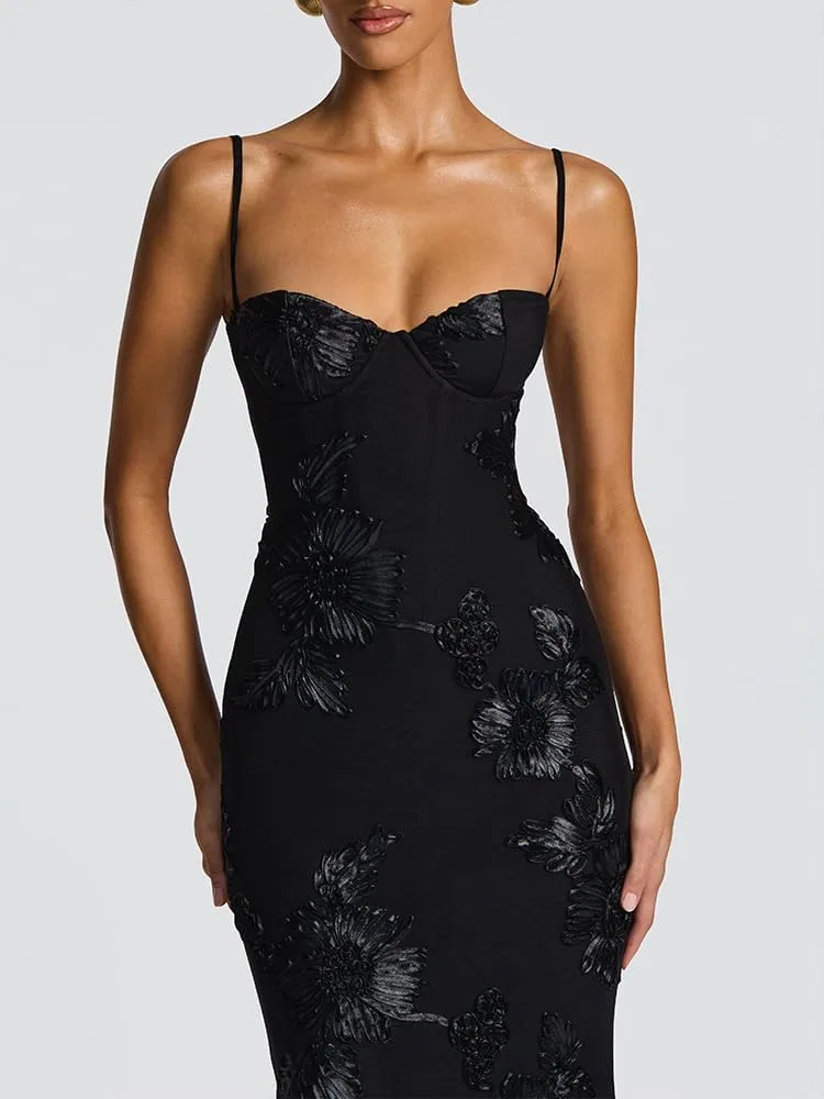 Женское вечернее платье-русалка с цветочной вышивкой Backless, Black — фото 2
