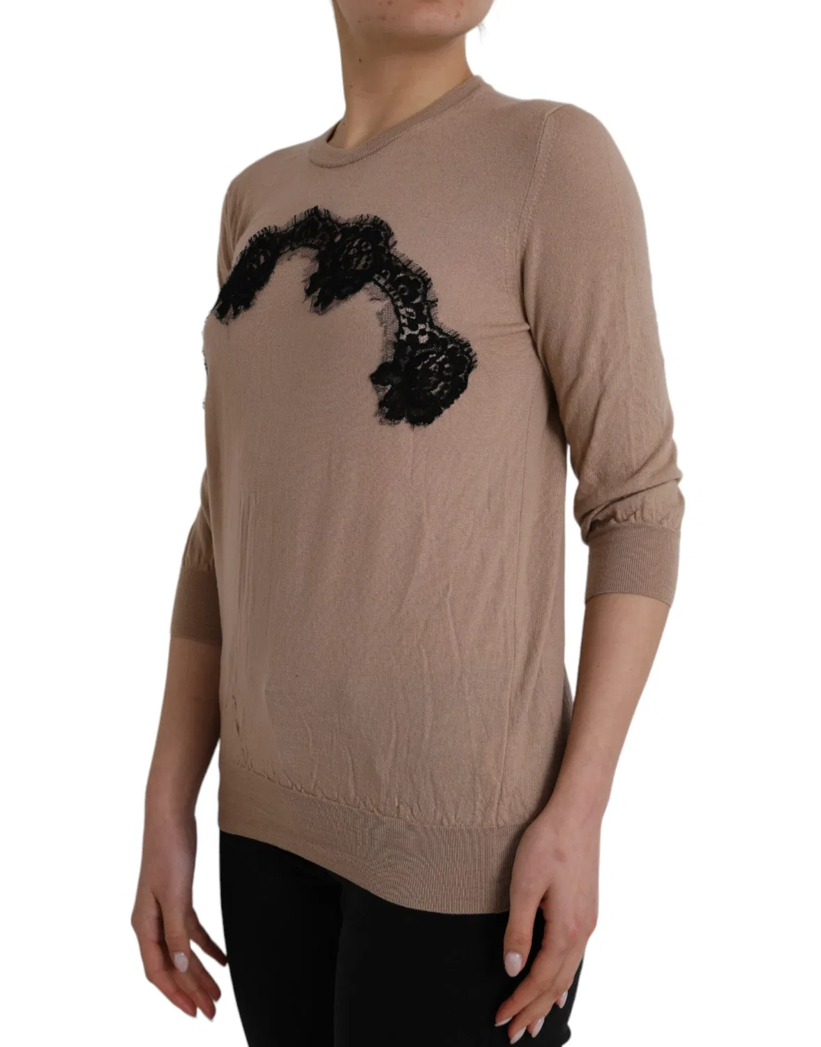 Женская блузка с рукавом 3/4 из шерсти и кружева Dolce & Gabbana, Black and Brown — фото 3