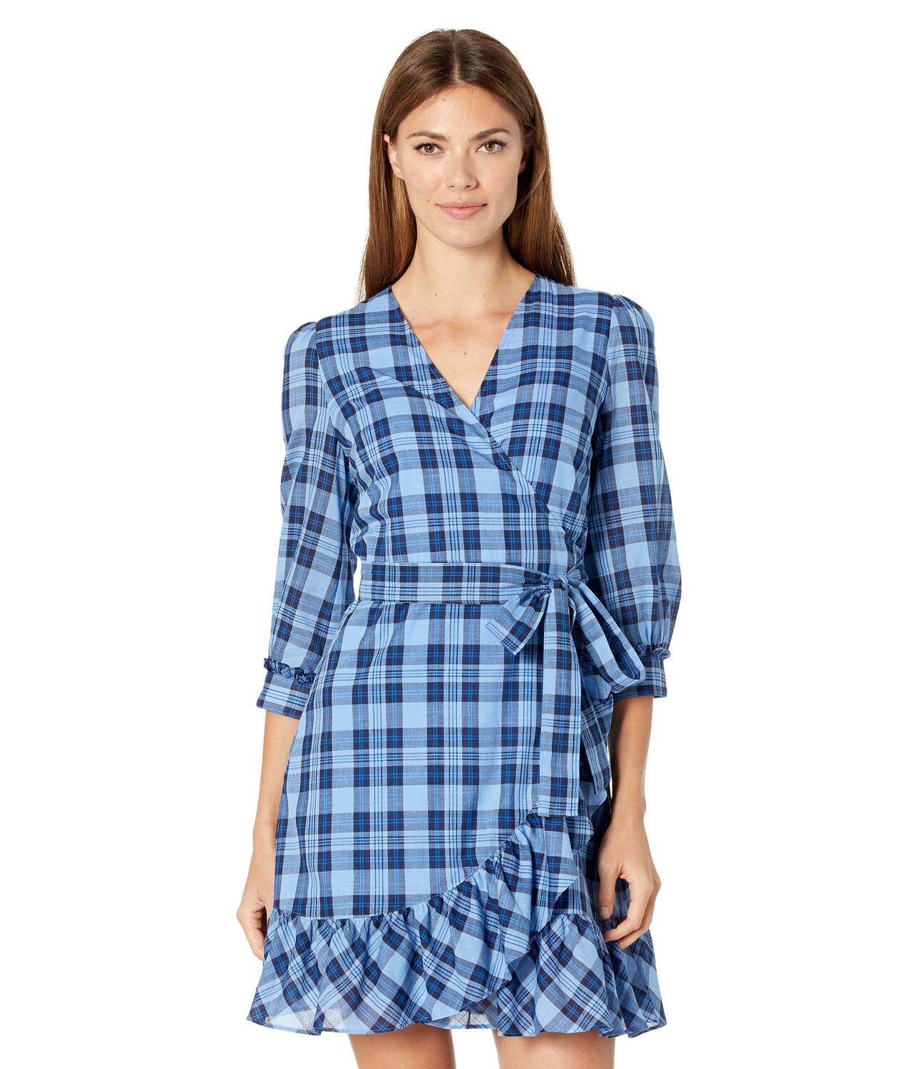 

Платье Draper James, Reba Flutter Wrap Dress in Angie Plaid