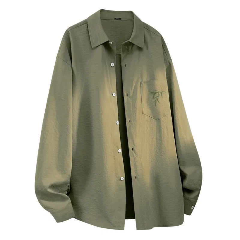 Детская рубашка с отложным воротником MINISO, Ice Silk Breathable Army Green (Ma Tuiduo Bamboo Green Chest Label)
