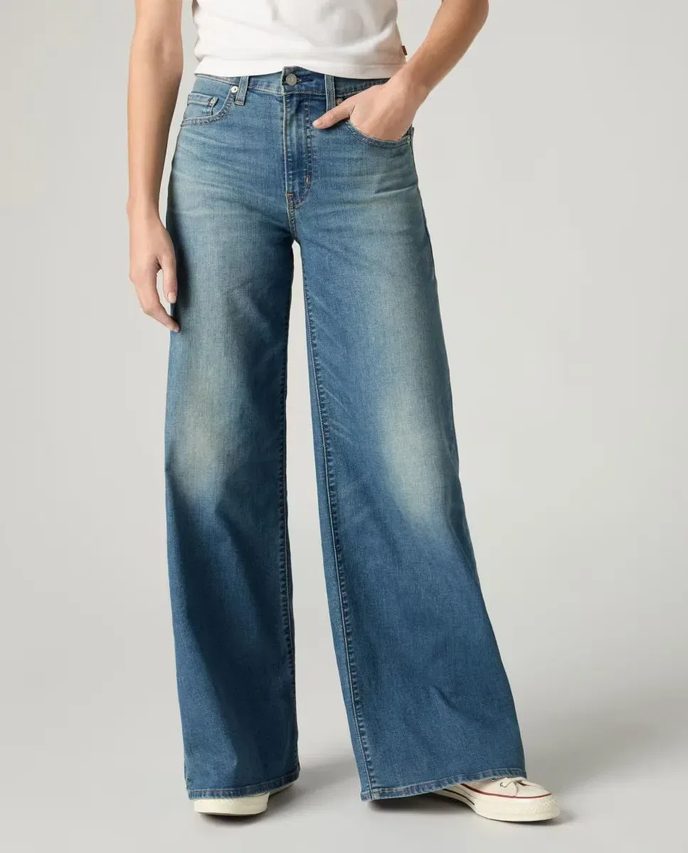Женские джинсы прямые с завышенной талией High Rise Wide Leg Levi's, Синий — фото 3