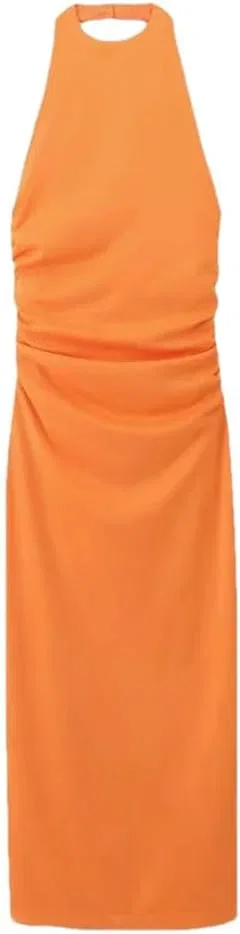 Женское атласное платье миди с открытой спиной Generic, Orange