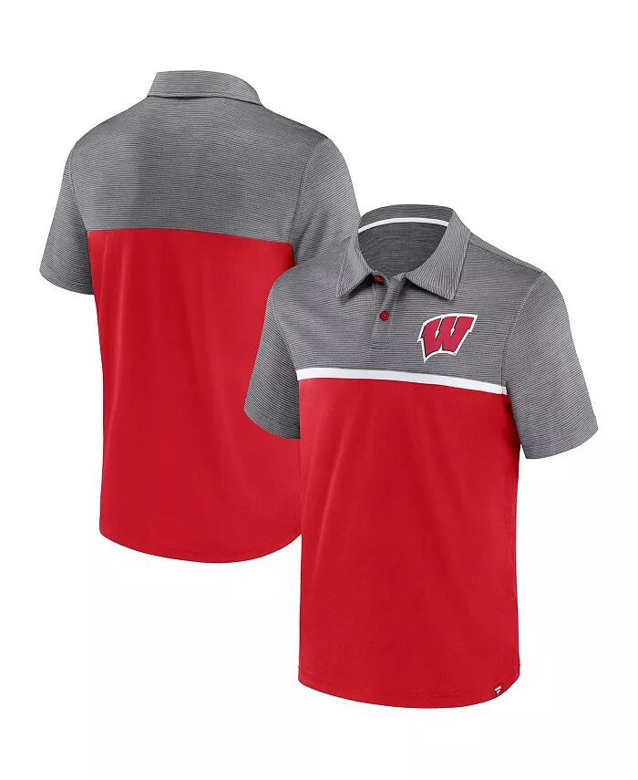 

Мужская красная, серая рубашка поло Wisconsin Badgers Fanatics