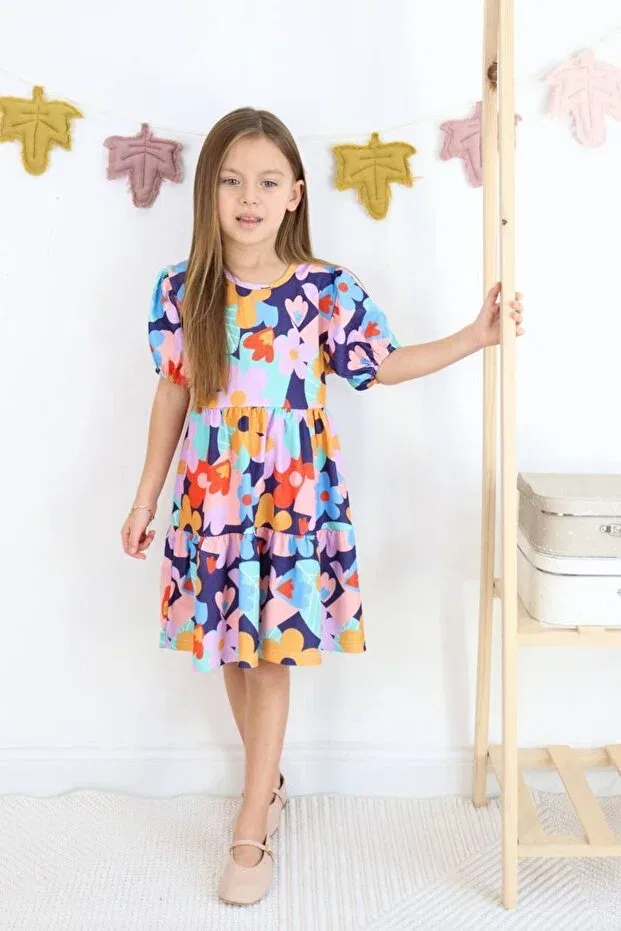 Детское платье для девочек с коротким рукавом Yalçınoğlu Kids, Multicolor