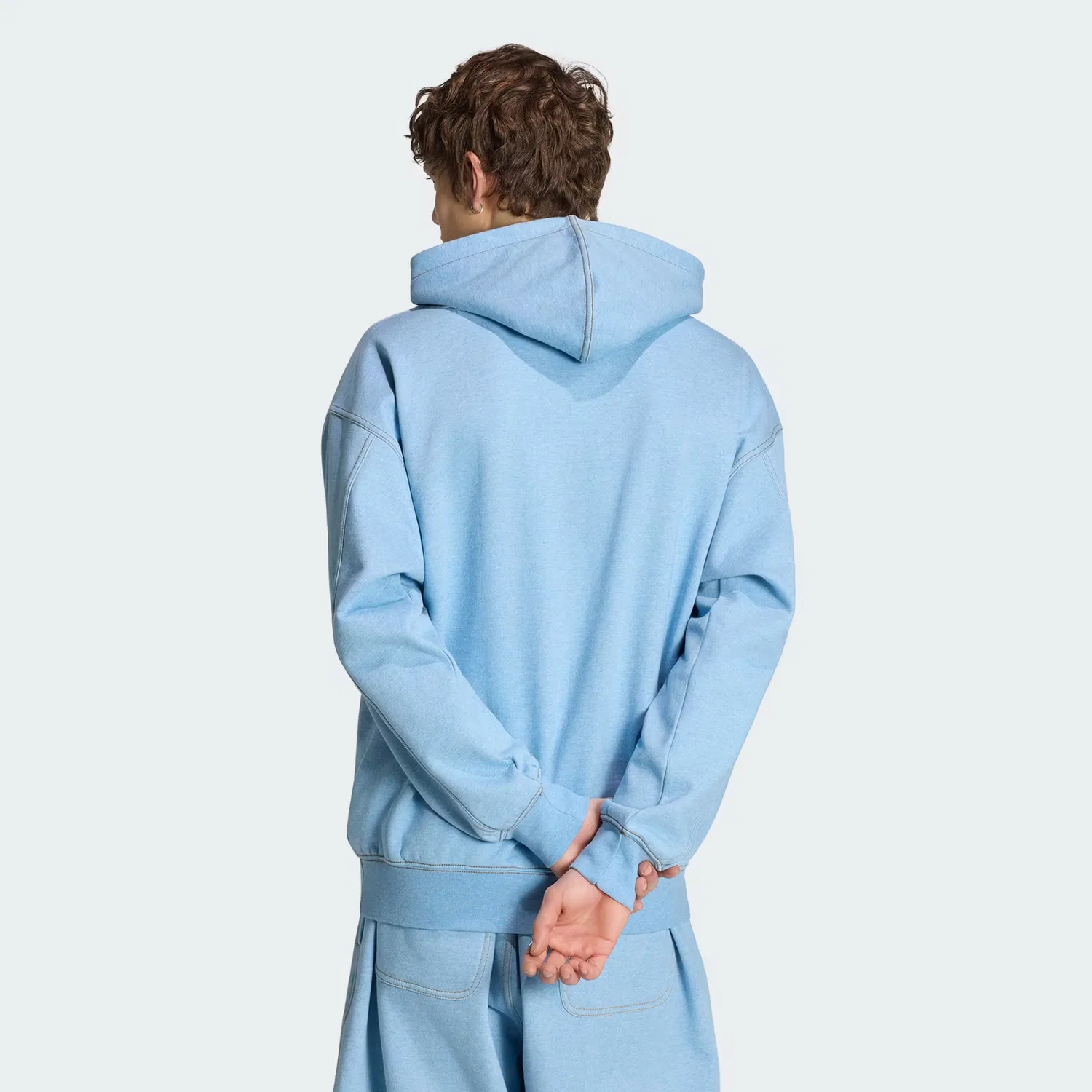 Мужское худи свободного кроя Trefoil Essentials Melange adidas Originals, светло-синий меланж — фото 2