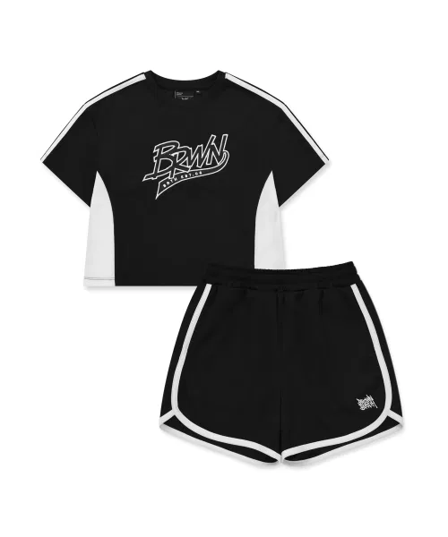 Детский комплект из топа и шорт с принтом Mesh Mix Crop Tee Setup BROWNBREATH KIDS, Black — фото 2