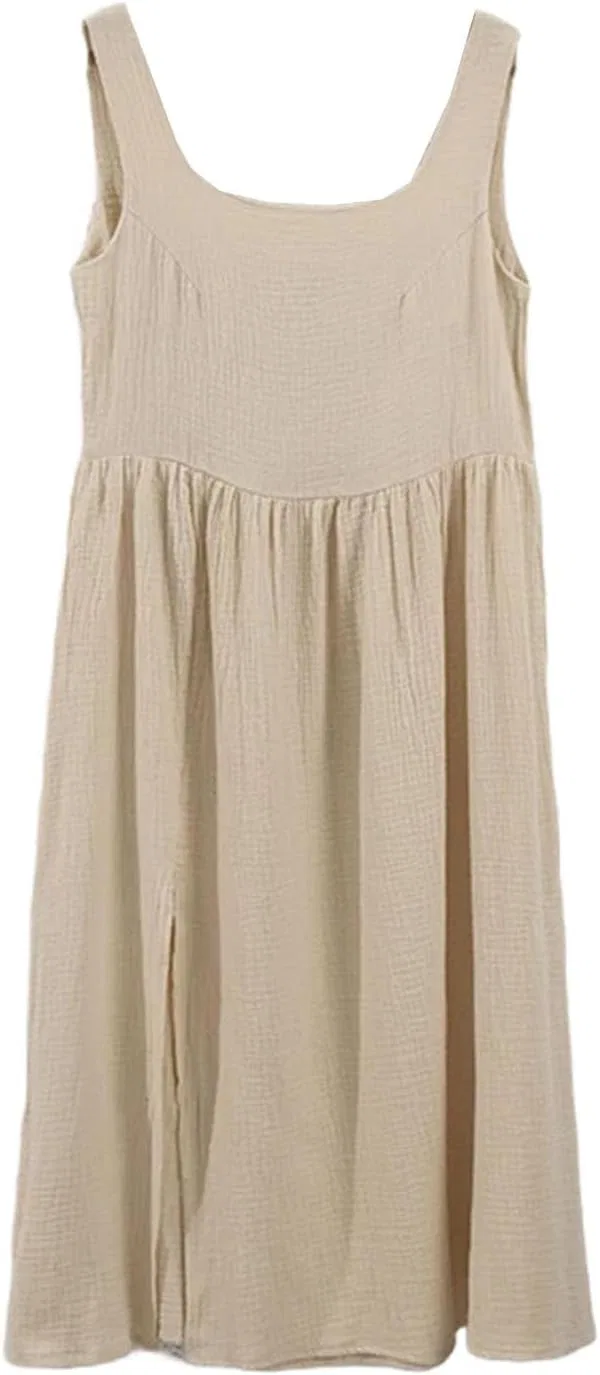 Женское повседневное платье A-силуэта без рукавов, Beige
