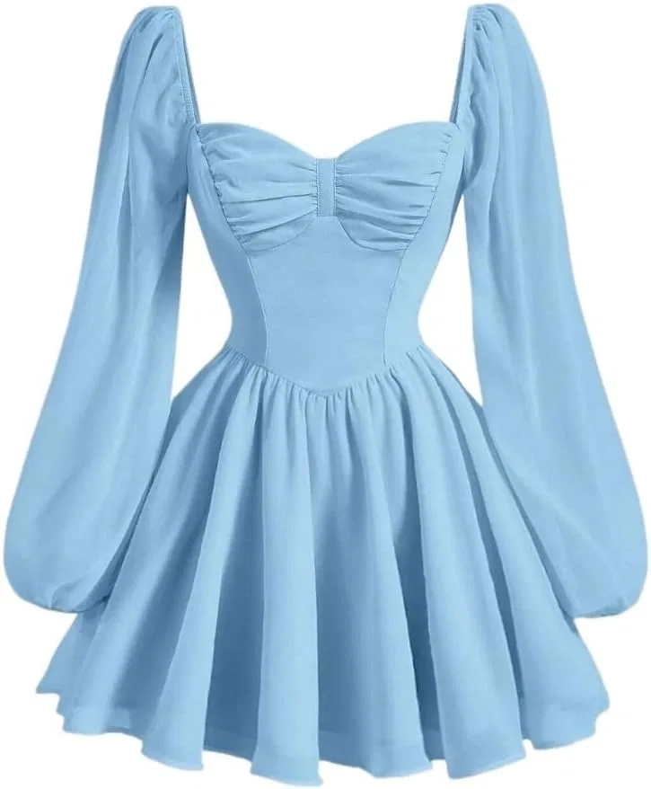 Женское короткое платье с асимметричным вырезом Generic, Blue