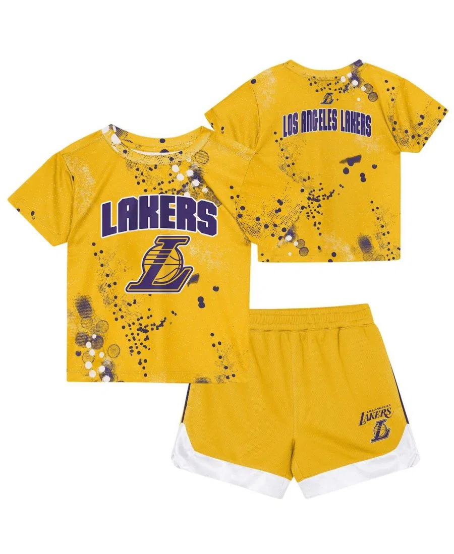 Комплект футболки и шорт с принтом Los Angeles Lakers Outerstuff, Gold