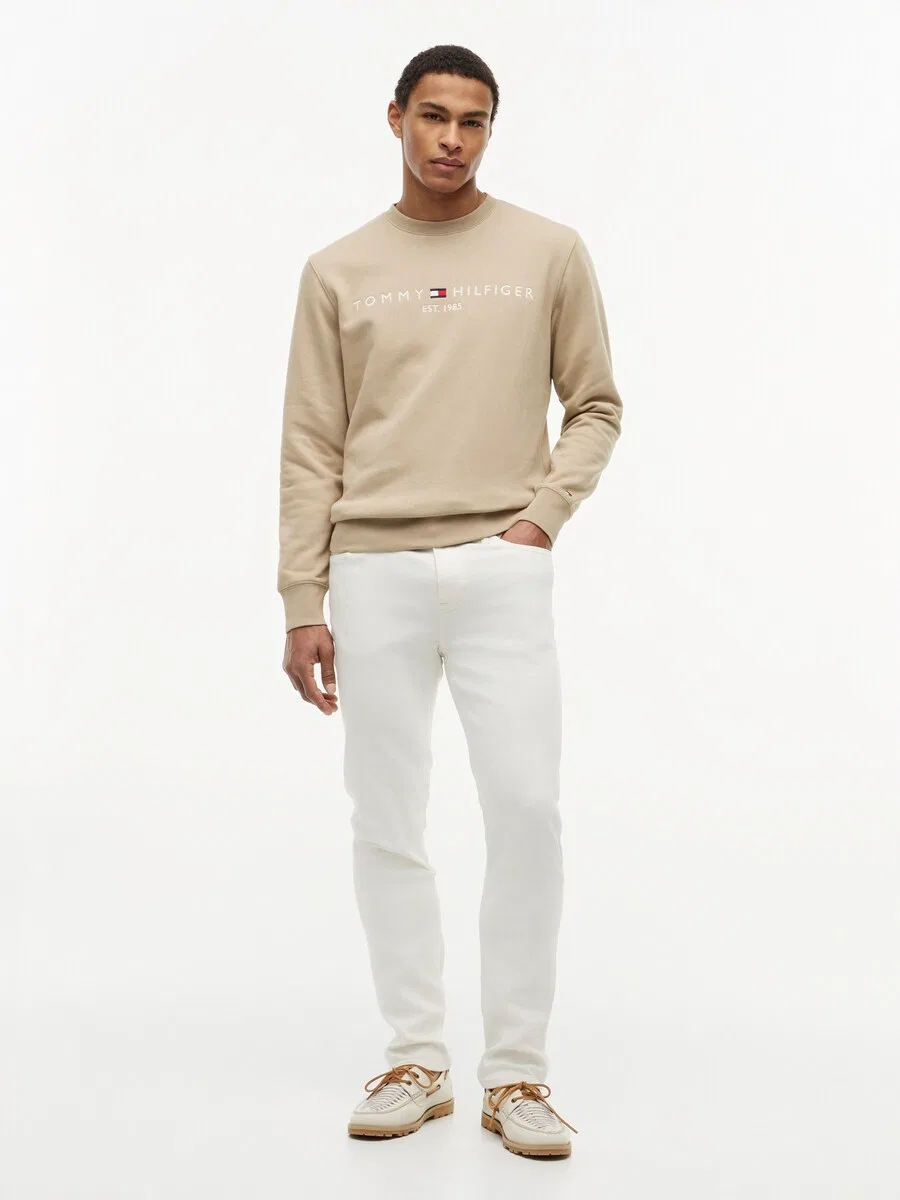 Толстовка TOMMY HILFIGER 'Logo Embroidery Flex' песочного цвета — фото 4