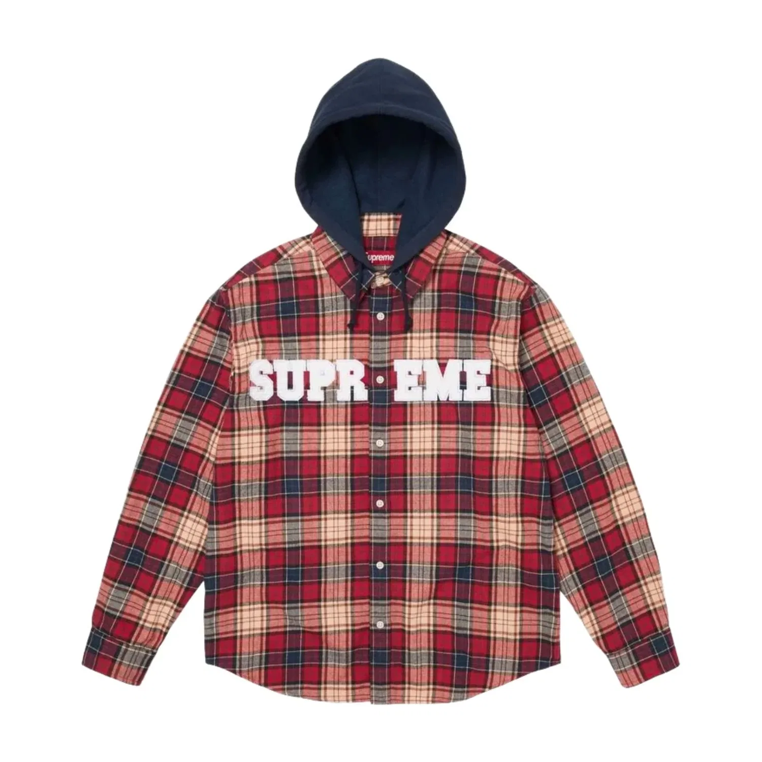 Мужское худи FW26 Applique Hooded Flannel Shirt 'Red' Supreme, красный — фото 2