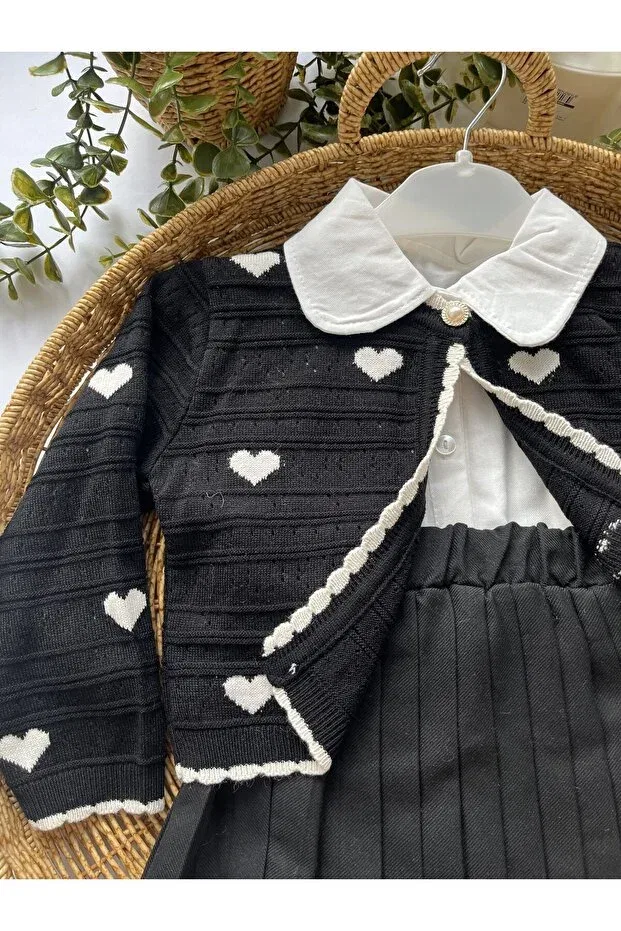 Детский комплект трикотажный с принтом Lovmi baby heart patterned knitwear cardigan Lumia, Black — фото 2