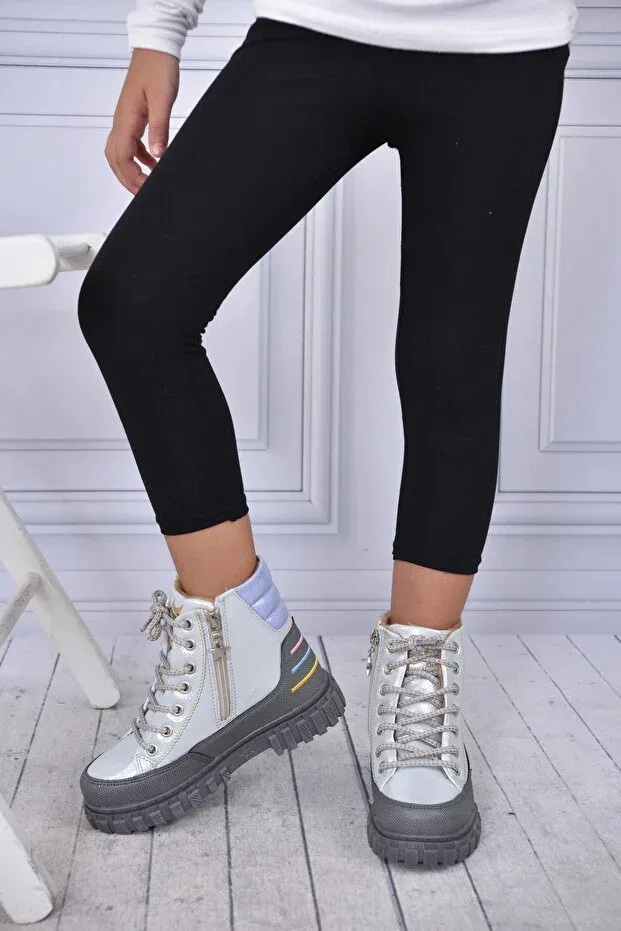 Детские ботинки для девочек с принтом Fur kids boots Gilga, Silver-Platinum — фото 4