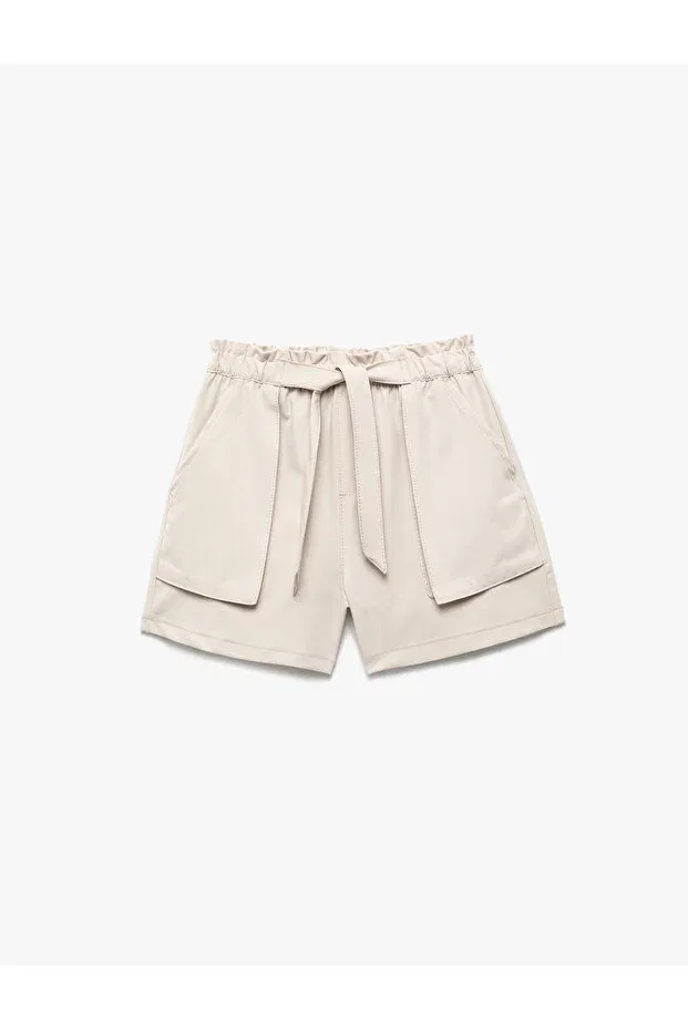 Детские шорты для девочек с поясом Viscose Blended Shorts With Belt Detail And Elastic Waist With Pockets Koton, Ecru