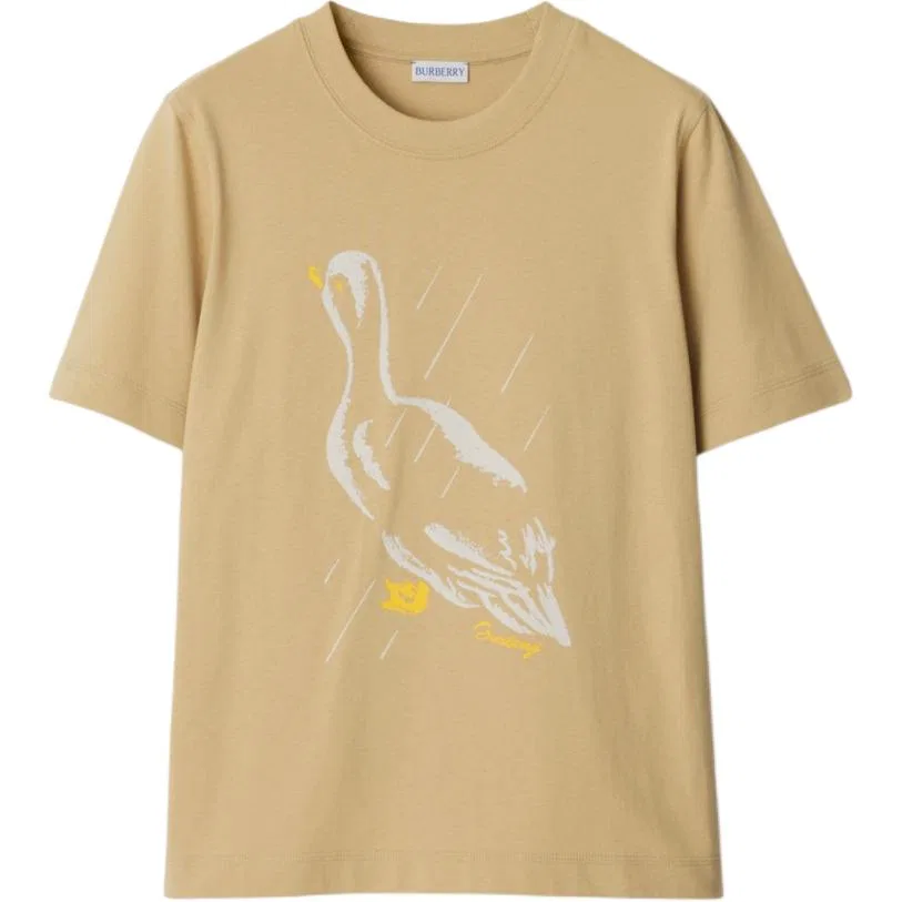 Женская футболка с принтом утки Duck Printed Crewneck T-shirt Burberry, Linen