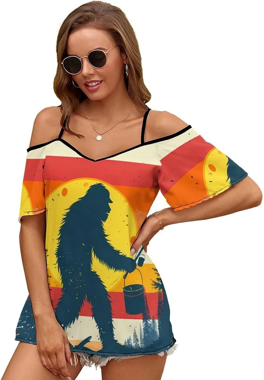 Женское платье с открытыми плечами Bigfoot Fishing Vintage Sasquatch, Style