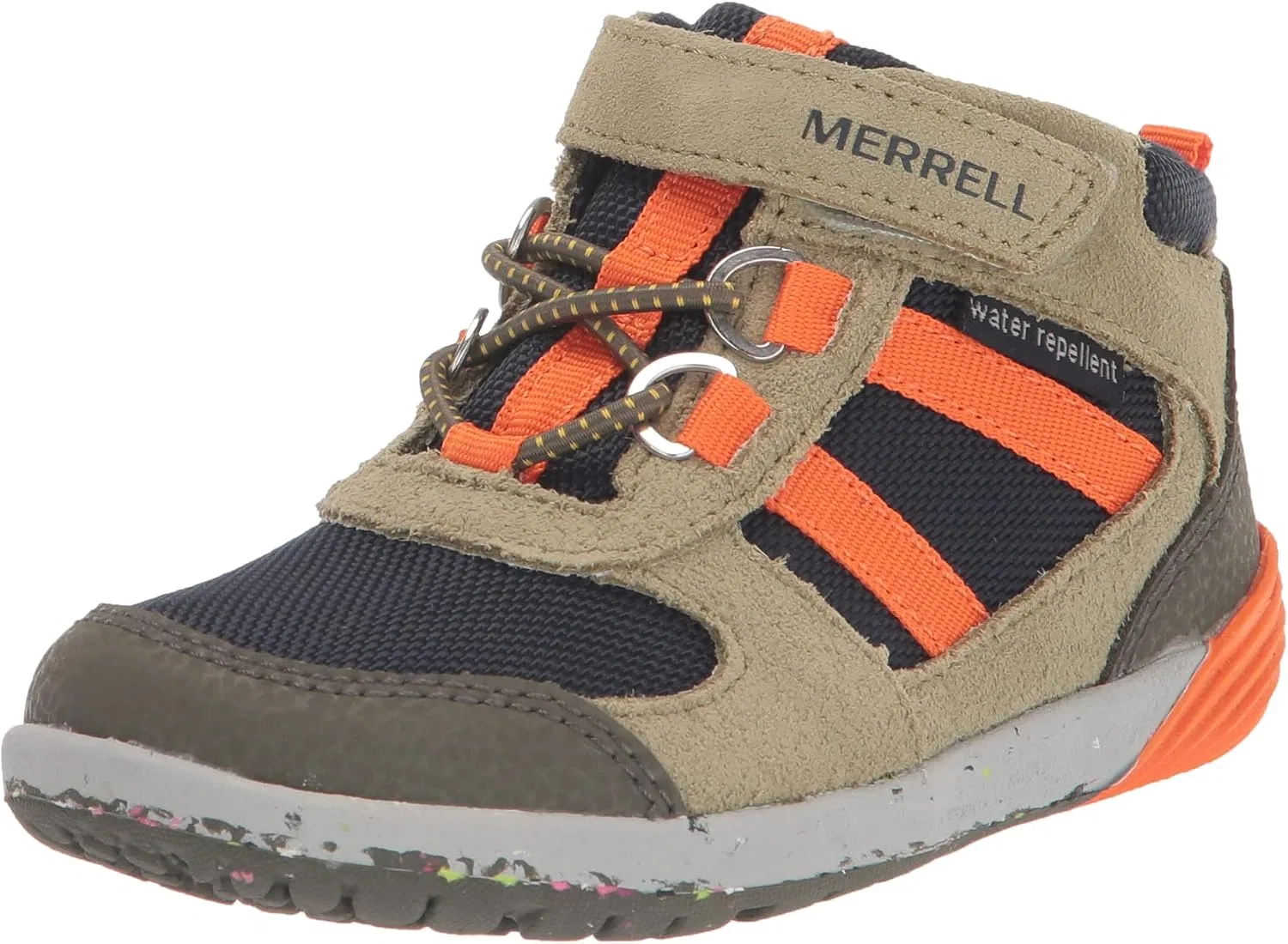 Детские ботинки для мальчиков Merrell Bare Steps Ridge Hiker Kids, Olive/Navy/Orange