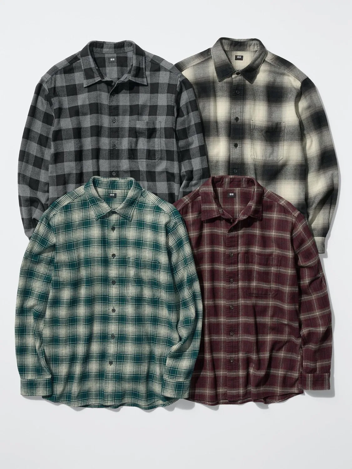 Рубашка фланелевая Uniqlo, клетчатая омбре, бордовый — фото 2