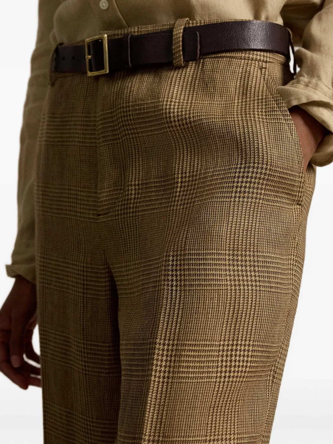 Брюки Glen Plaid прямого кроя, льняные Polo Ralph Lauren, коричневый — фото 3