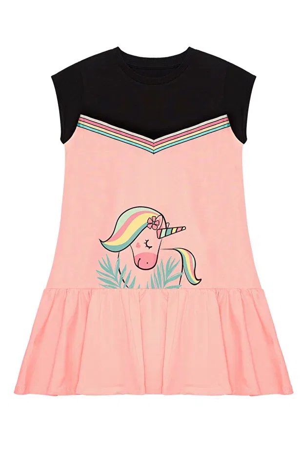 Детское хлопковое платье для девочек Floral Unicorn Denokids, Pink — фото 4