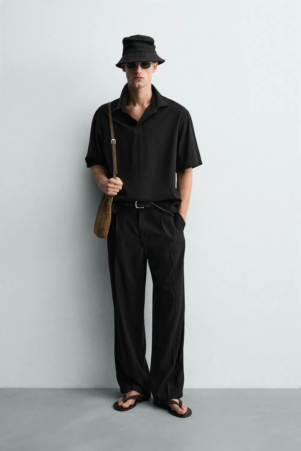 Свободная, струящаяся рубашка-поло ZARA, Black