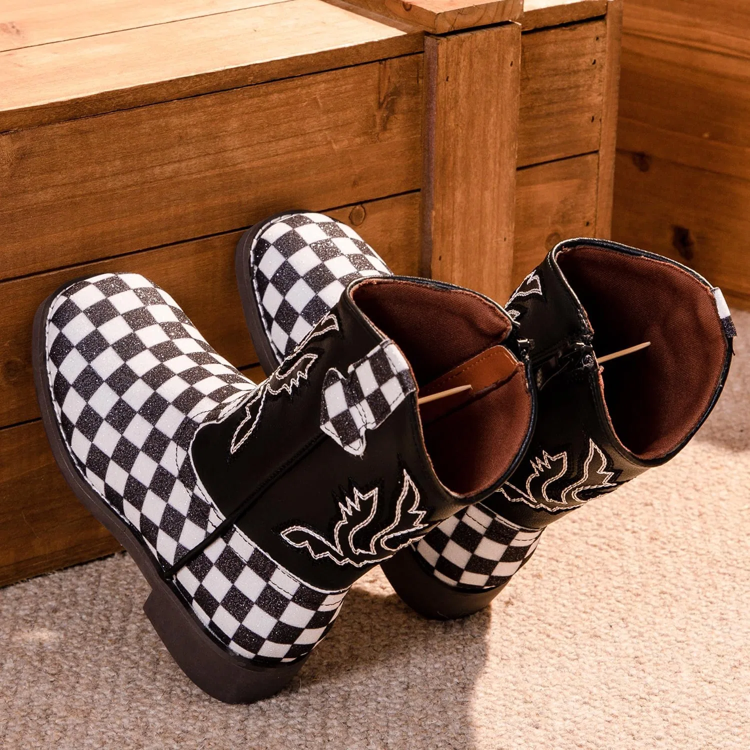 Детские сапоги для девочек с блестками Cowgirl Boots kkdom, Glitter Black — фото 4