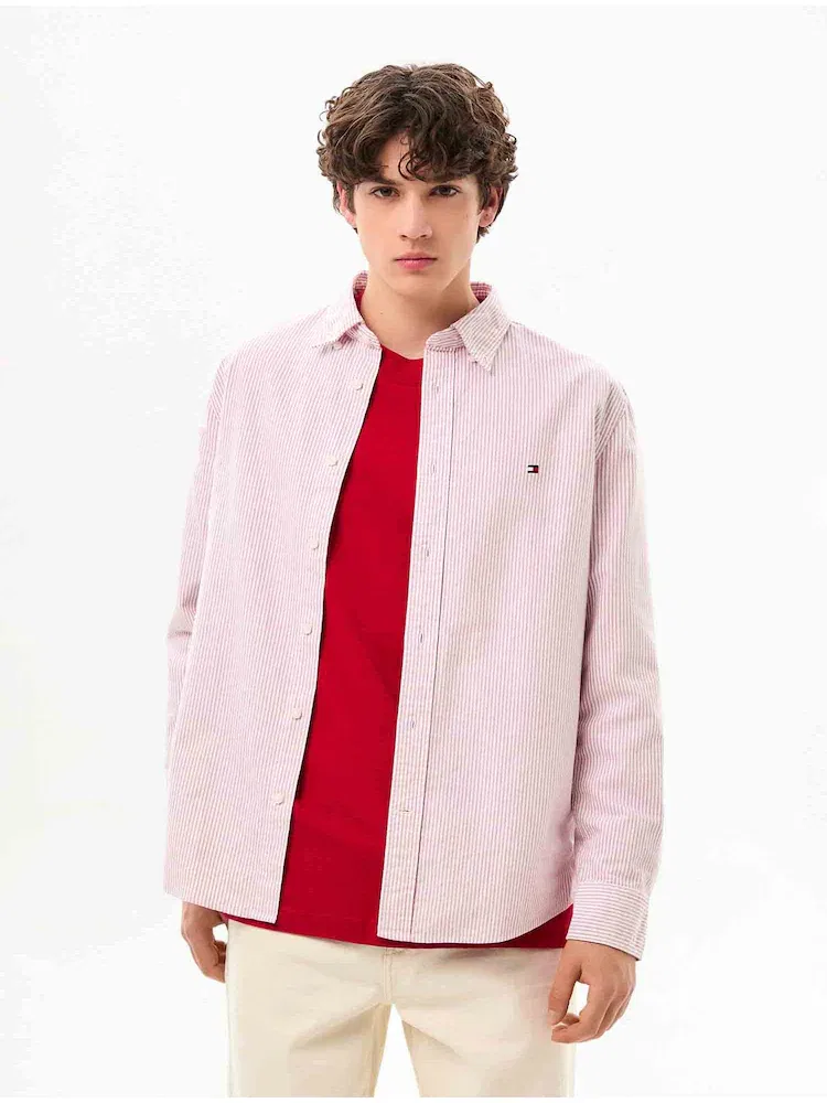Рубашка с длинным рукавом Оксфорд в полоску TOMMY HILFIGER, Red