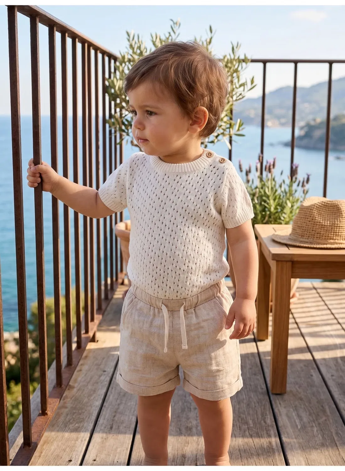 Боди-комбинезон из хлопка с ажурным узором Oceakids, айвори — фото 3