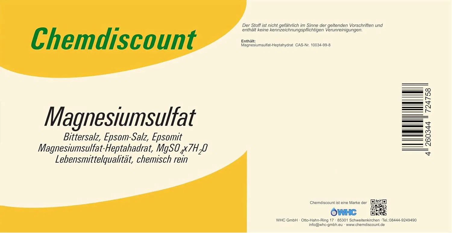 Соль для ванн магниевая сульфат, Chemdiscount, 25 кг, гранулы