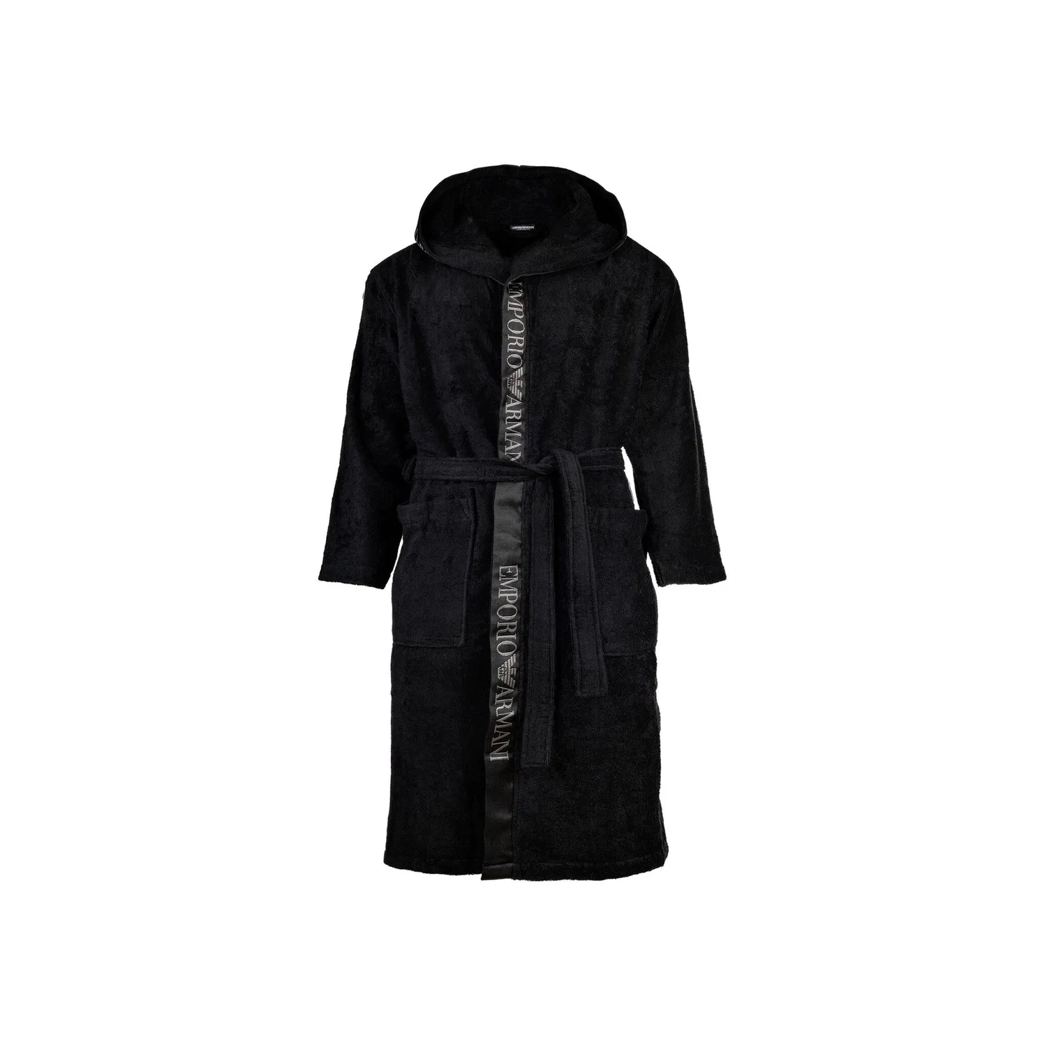 Мужской махровый халат с капюшоном Emporio Armani, Black