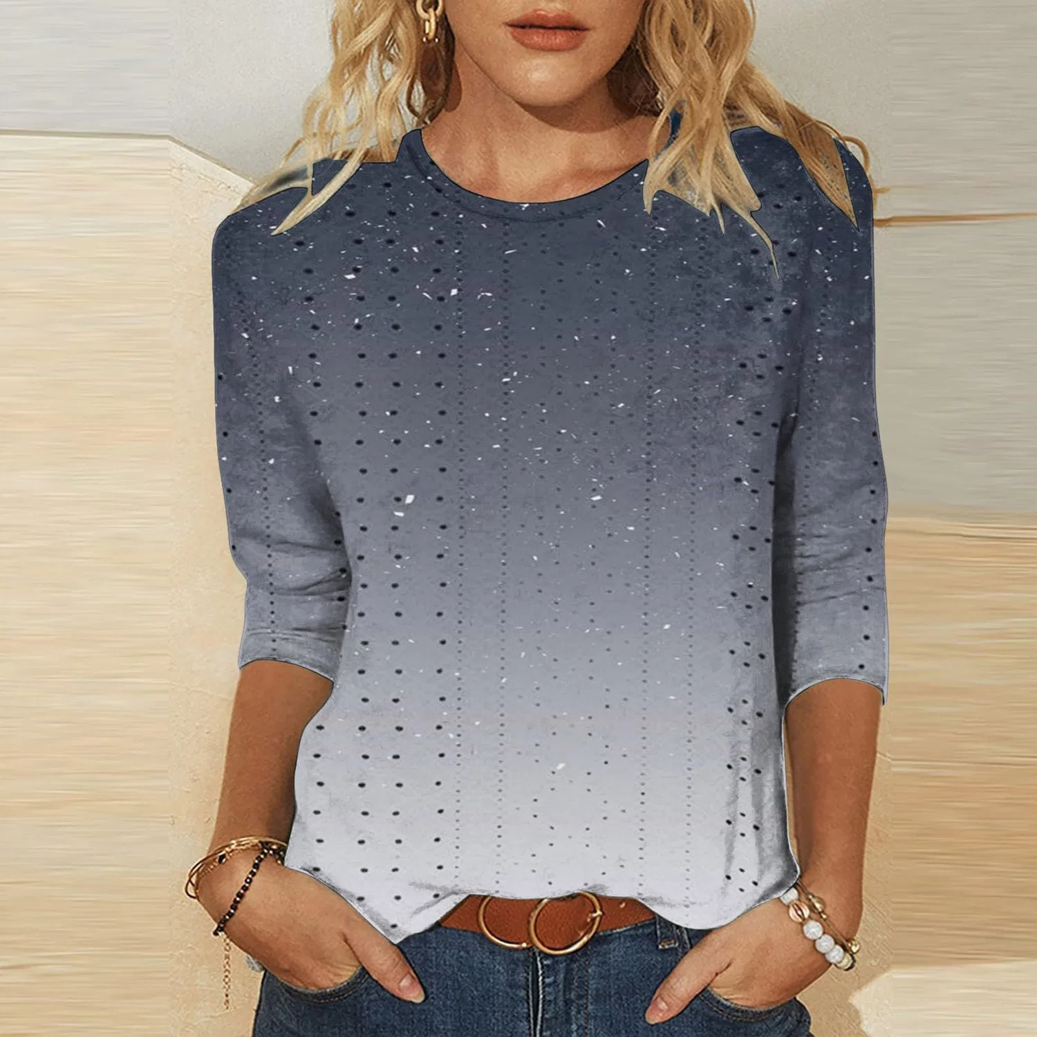 Женская хлопковая футболка с рукавом три четверти T-Shirts Sleeves Ballo, 5-grey — фото 2
