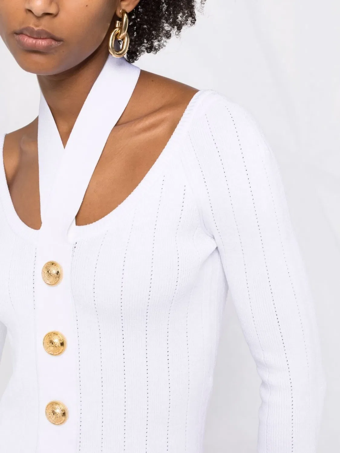 Платье с открытой спиной из трикотажа Balmain, белый — фото 2