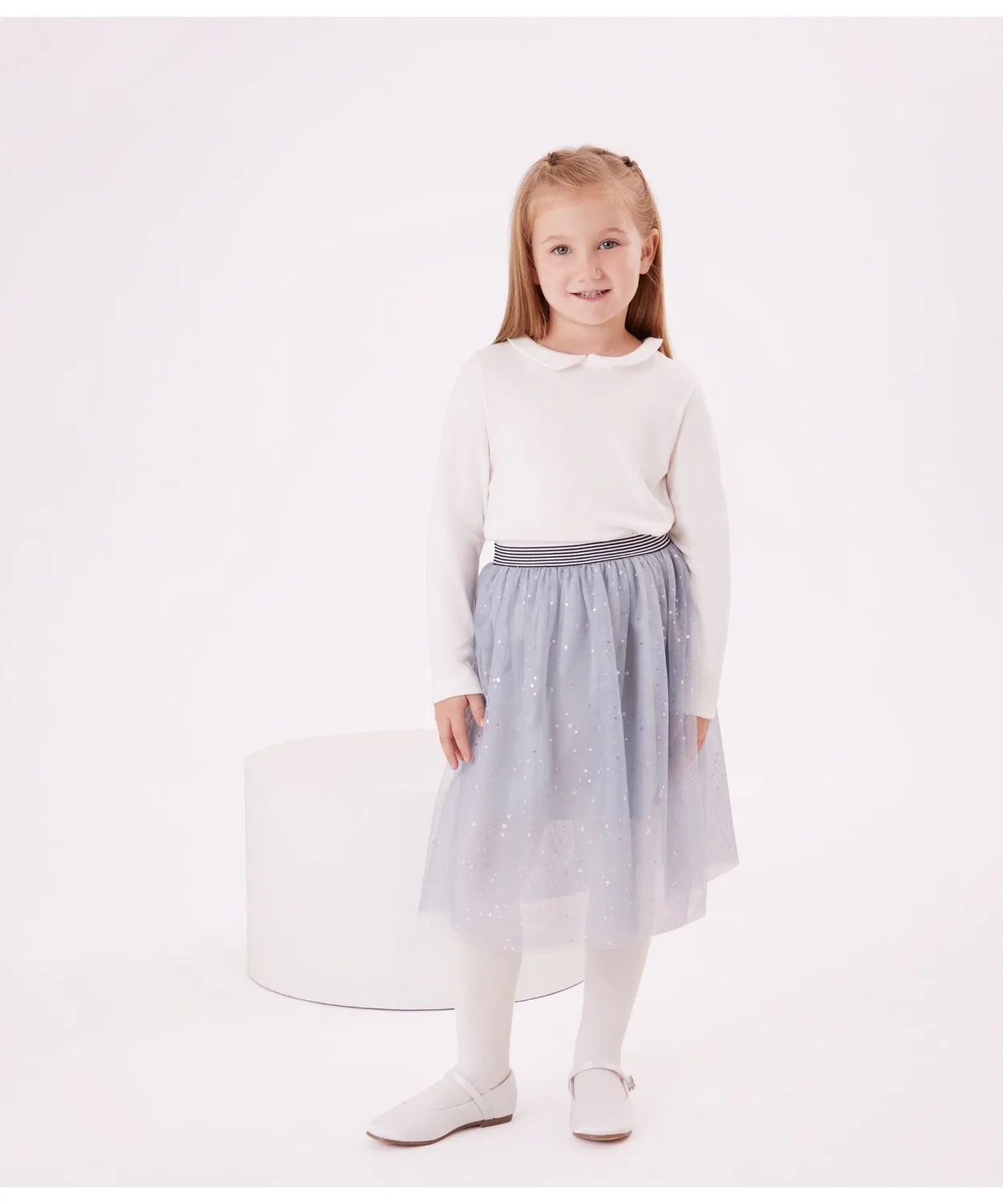 Детская юбка из фатина с серебристым блеском, модель PETIT BATEAU, Серый