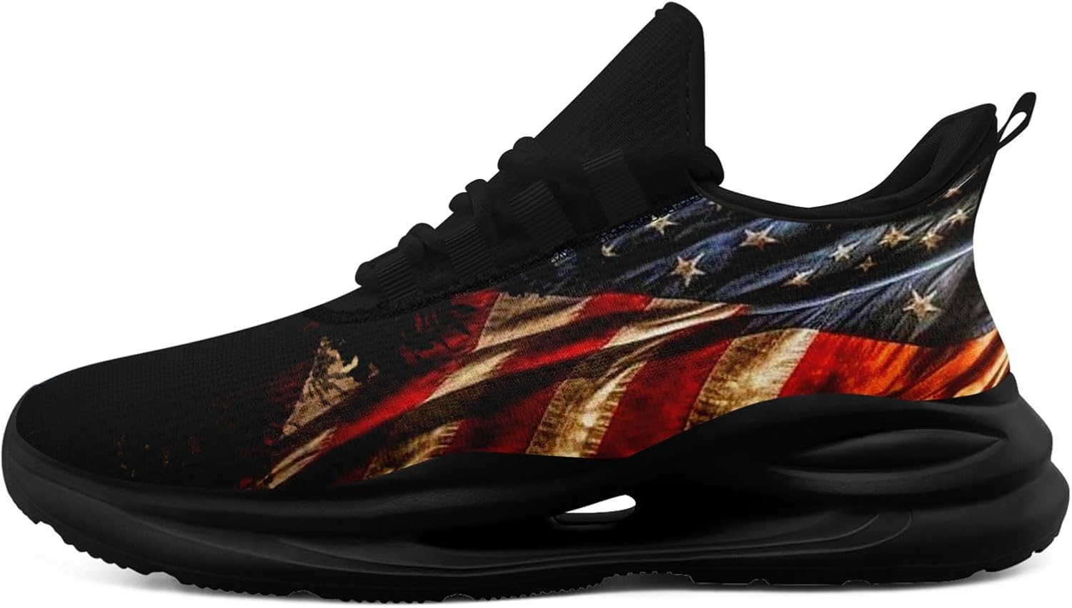 

Мужские беговые кроссовки с сеткой, дизайн с американским флагом для патриотических энтузиастов и ветеранов Onegam, черный/красный/коричневый