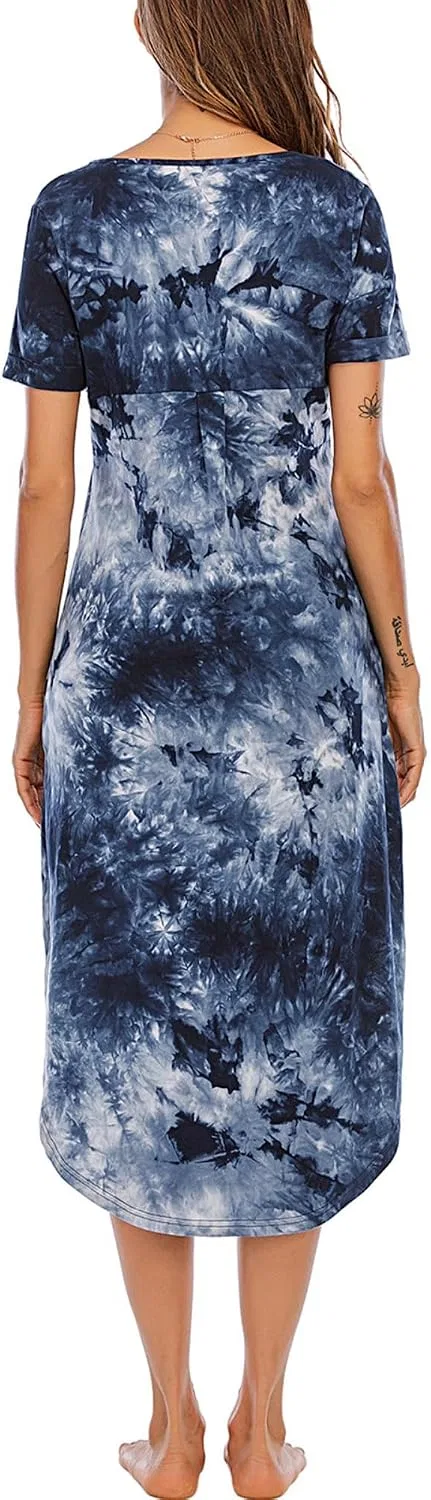 Женское платье-футболка миди с разрезом, Navy Blue Tie Dye — фото 2