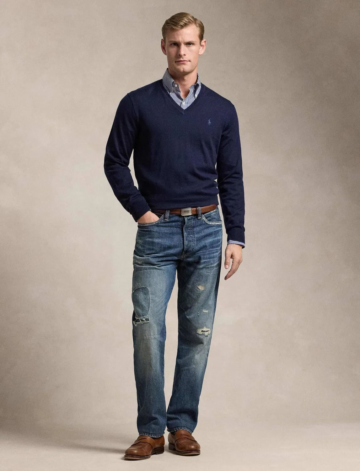 Свитер с V-образным вырезом Polo Ralph Lauren, темно-синий — фото 2